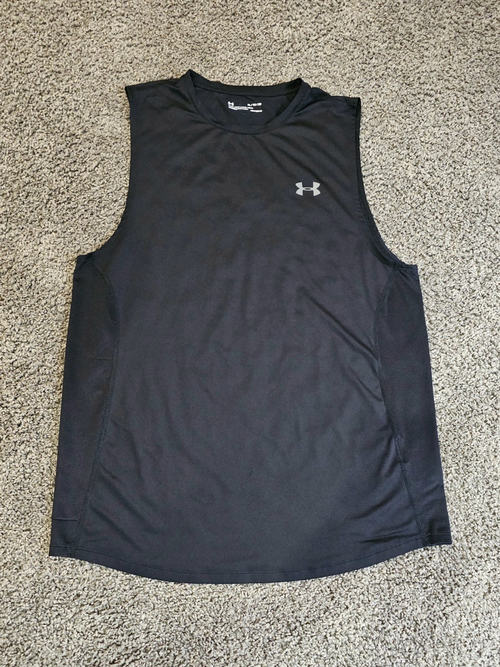 Under Armour Men's Black Fitted Heatgear Tank with Gray Logo XL